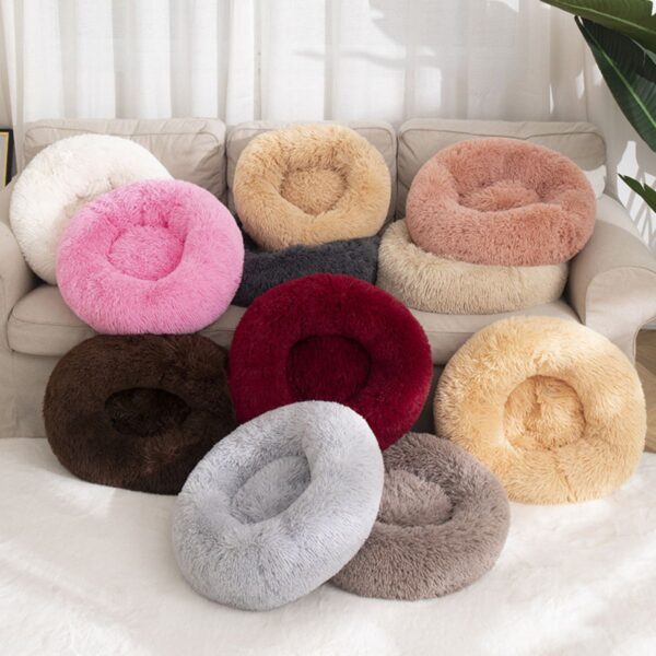 calming pet bed Calming Plush Donut Pet Bed for Cats & Dogs – Soft Round Cushion, Coffee, 50cm