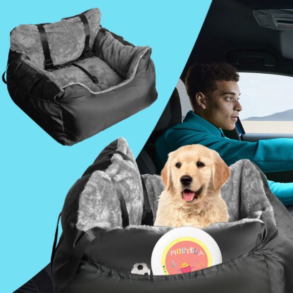 Dog Car Booster Seat with Safety Leash & Storage Pocket