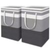 2 pack folding laundry baskets grey and black with handles