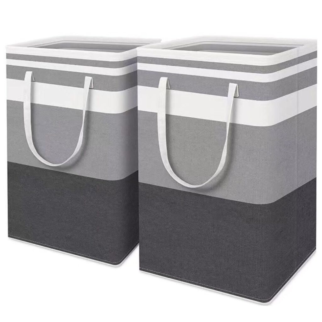 2 pack folding laundry baskets grey and black with handles