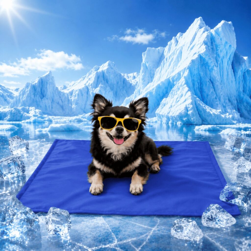 Blue self cooling dog mat for dogs and cats