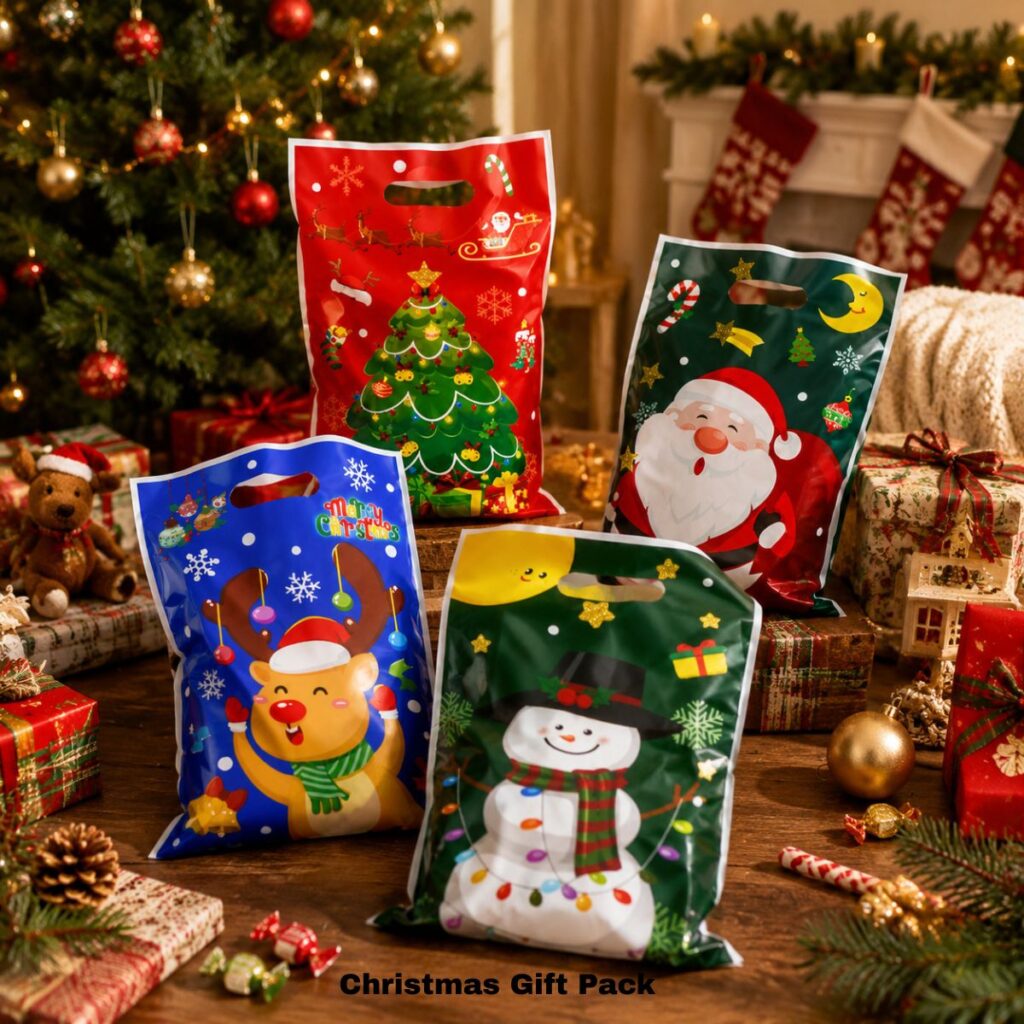 Christmas gift bags with Santa festive designv