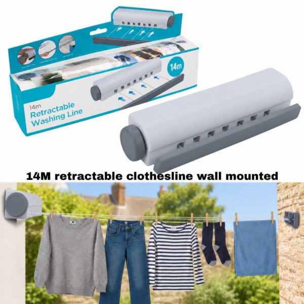 14M retractable clothesline wall mounted with 4 drying lines